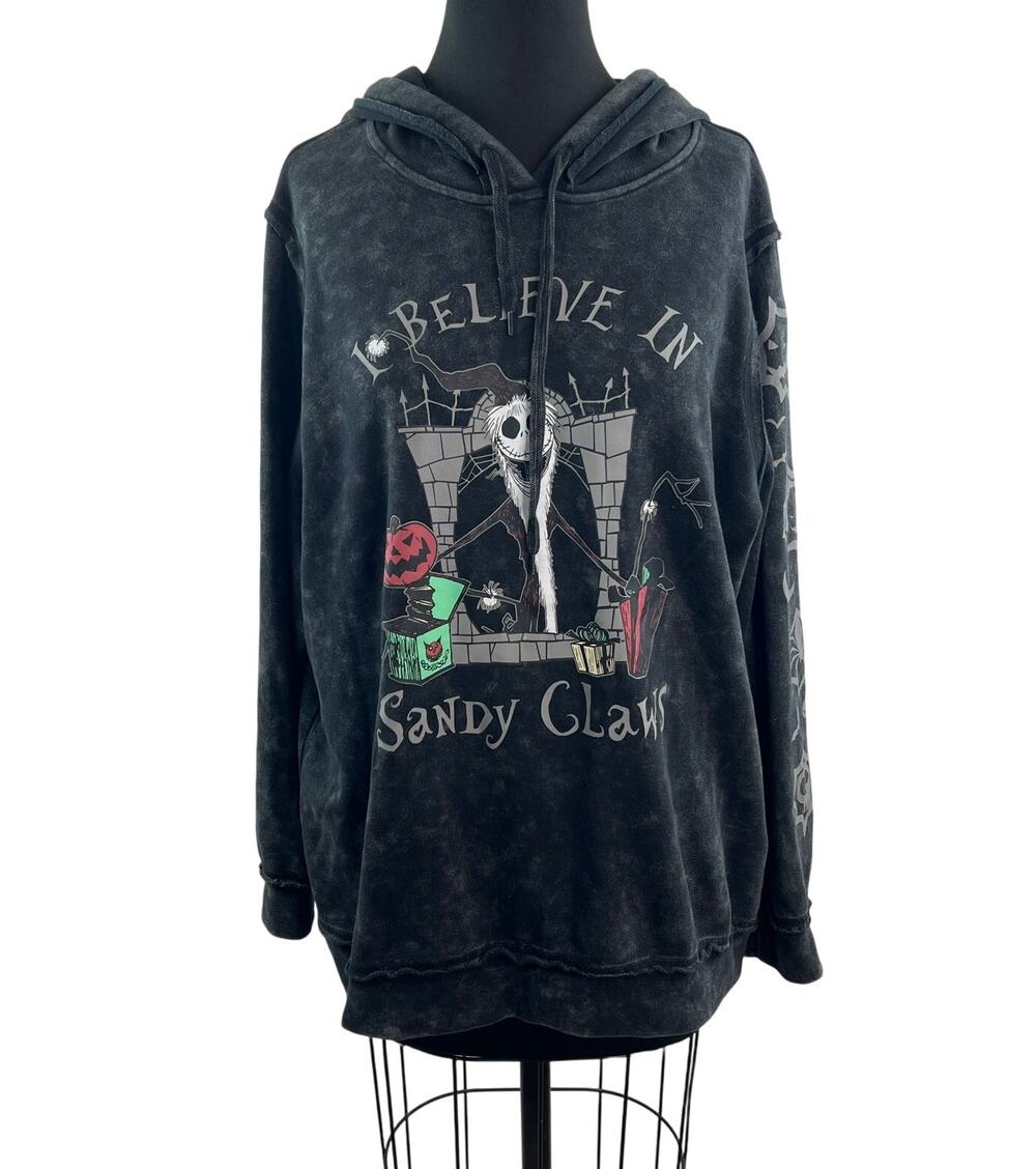 DISNEY Nightmare Before Christmas Believe in Sandy Claws Black Gray Hoodie Sz 1